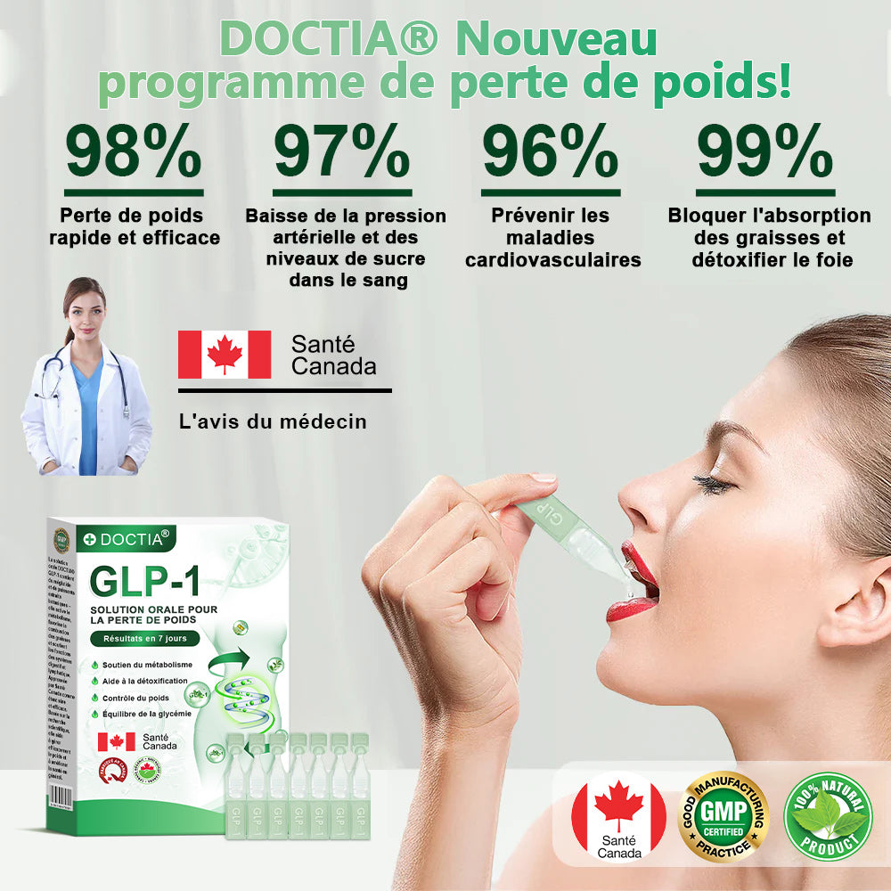 DOCTІA® G 𝐿 P-1 𝑺𝒐𝒍𝒖𝒕𝒊𝒐𝒏 Orale📊 Premiers résultats visibles en 7 jours 💧Pour l'obésité, le cœur et la circulation, le diabète, l'apnée du sommeil, les articulations et plus encore